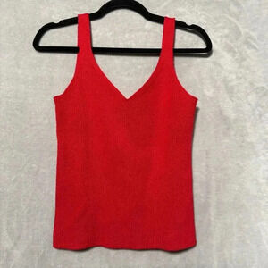 Old Navy Tank Top Womens Small Red Ribbed Knit V Neck Wide Straps Pullover